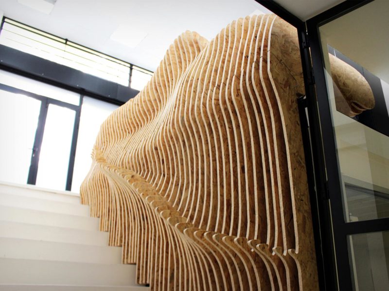 Mueble banco parametrico realizado con fabricación digital por 24Studio y EXarchitects