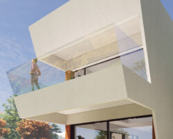 Render exterior de casa industrializada con diseño de EXarchitects en Madrid