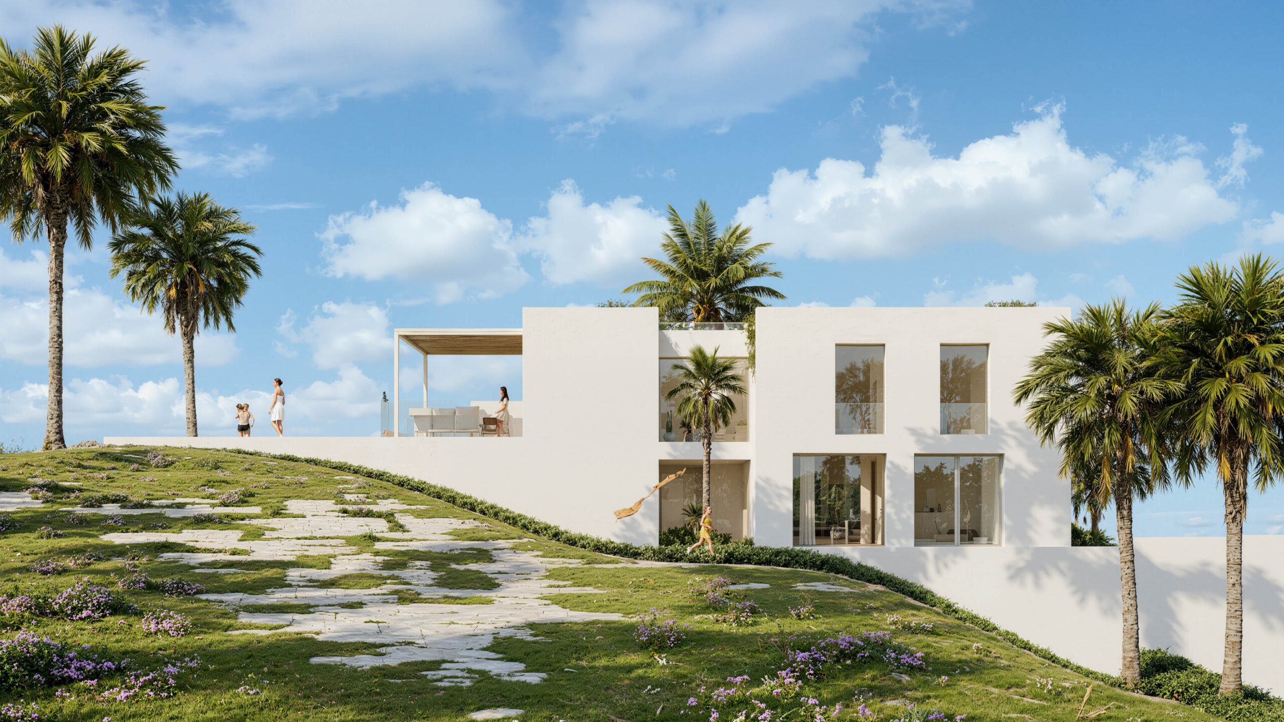 Vista exterior de vivienda unifamiliar moderna en Mojácar diseñada por EXarchitects